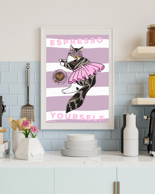 Espresso Yourself Digital Cat Poster Print