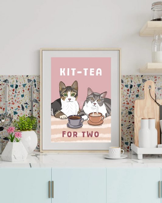 Kit-Tea For Two Cat Digital Poster Print