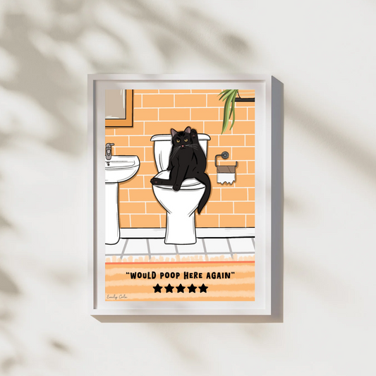 Black Cat Bathroom Print; Would Poop Here Again Cat Digital Poster Print