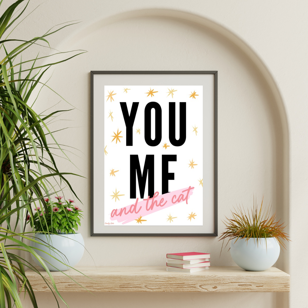You, Me And The Cat Cute Date Night Poster Print