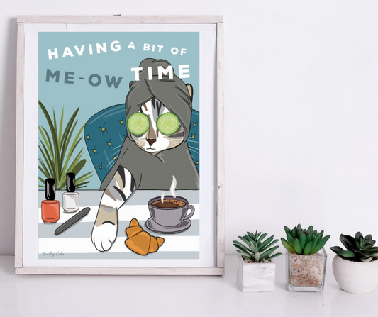 Having A Bit Of Me-Ow Time Tabby Cat Digital Poste Print