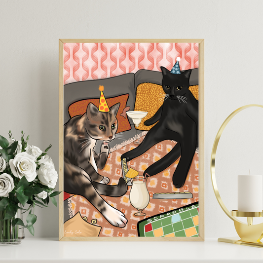 Cats Playing Scrabble Digital Print
