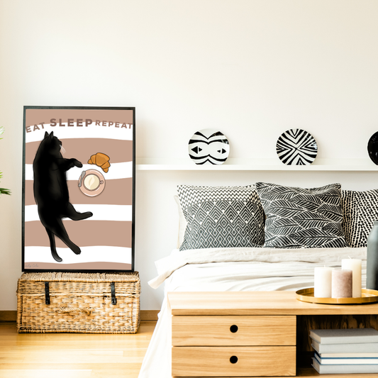 Eat Sleep Repeat Digital Cat Poster
