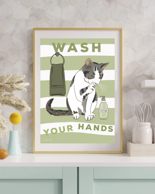 Wash Your Hands Digital Cat Print