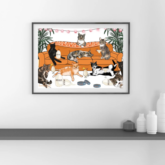 Cat Party Digital Poster Print