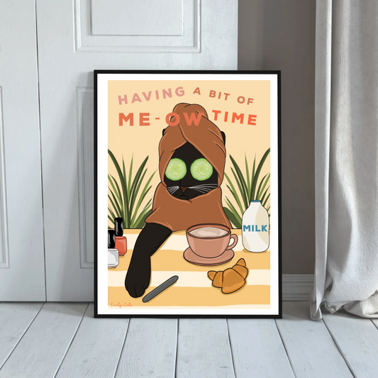 Having A Bit Of Me-Ow Time Black Cat Digital Poster Print