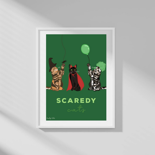 Halloween Scaredy Cats Digital Poster Print Green