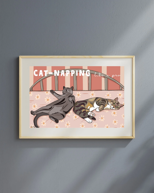 Cat Napping Like A Pro Cute Sleeping Cats Poster Print